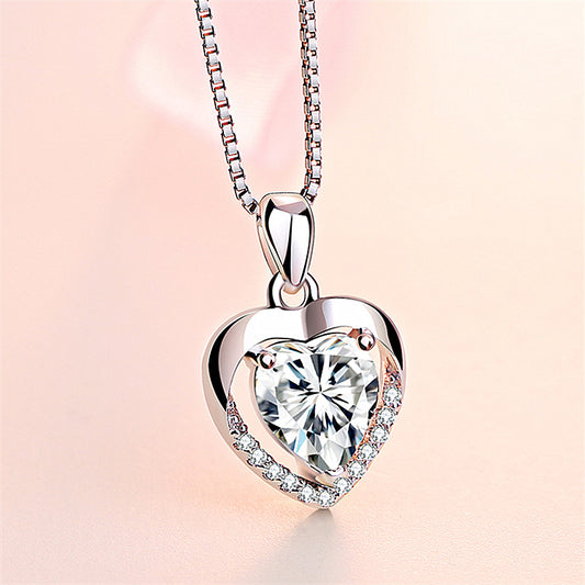 Silver Plated Heart Pendant Crystal Necklace